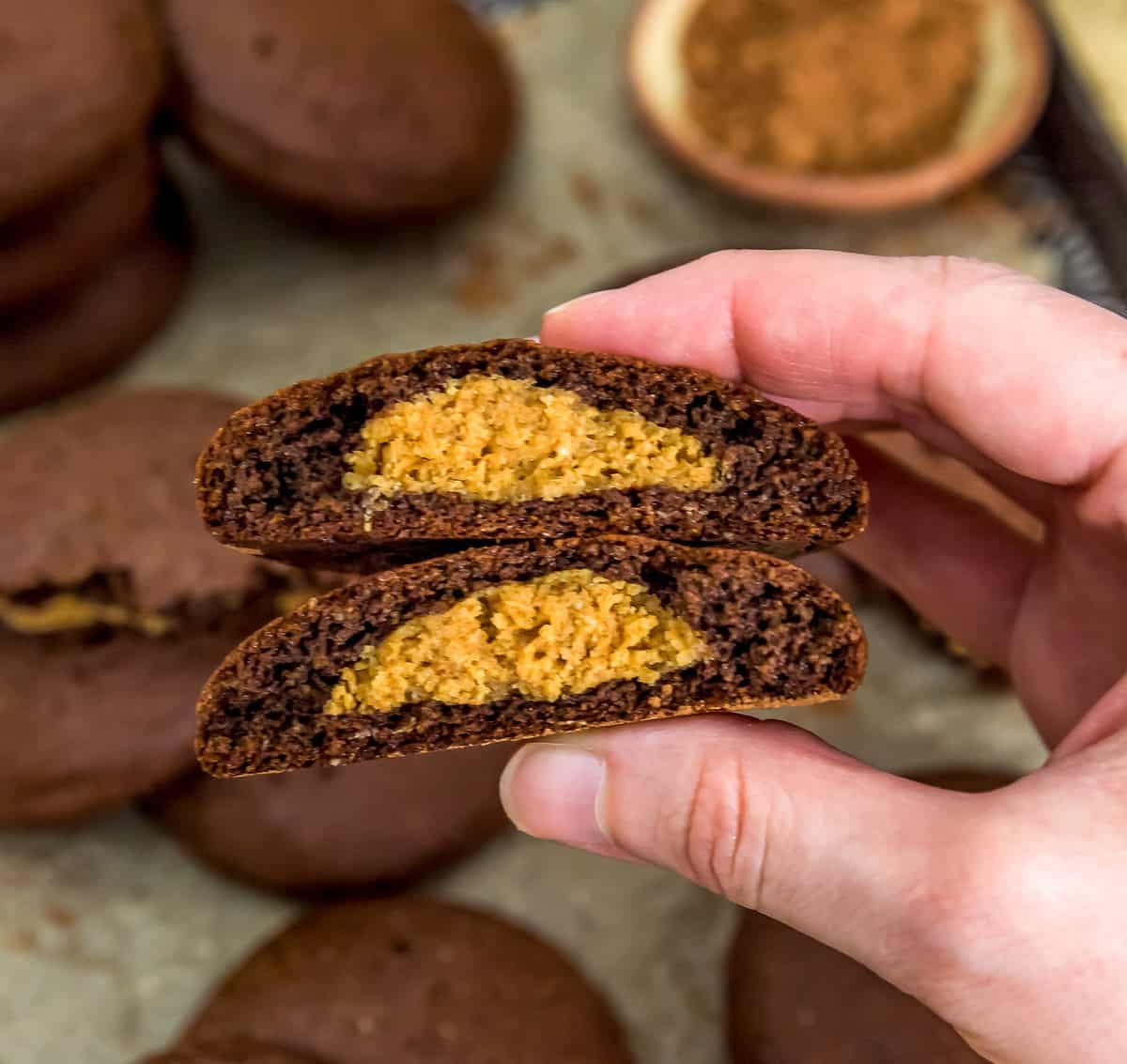 Eating Chocolate Peanut Butter Stuffed Cookies