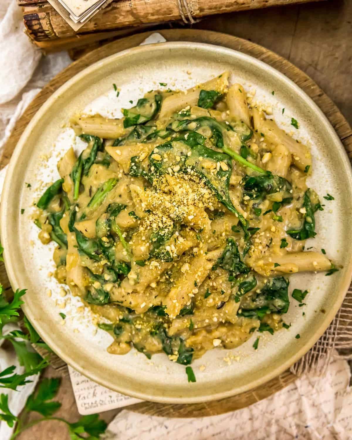 Served Vegan Creamy Spinach Pasta