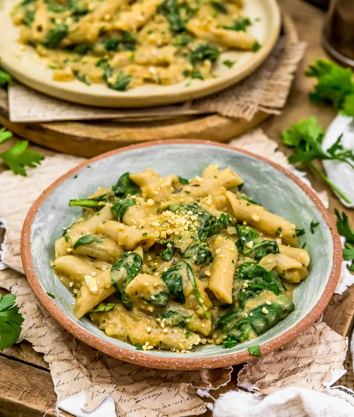 Bowl of Vegan Creamy Spinach Pasta