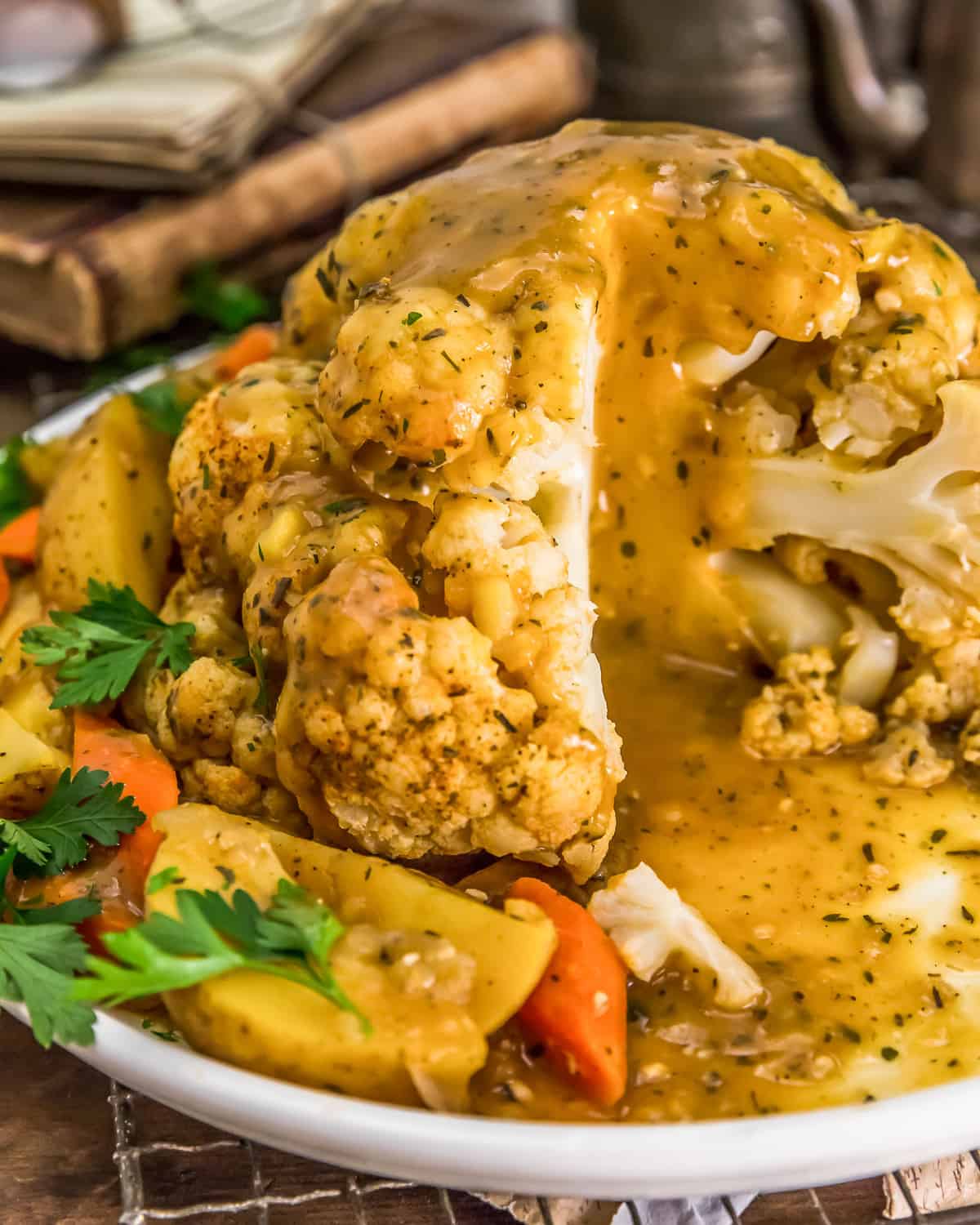 Cutting Instant Pot Thanksgiving Cauliflower