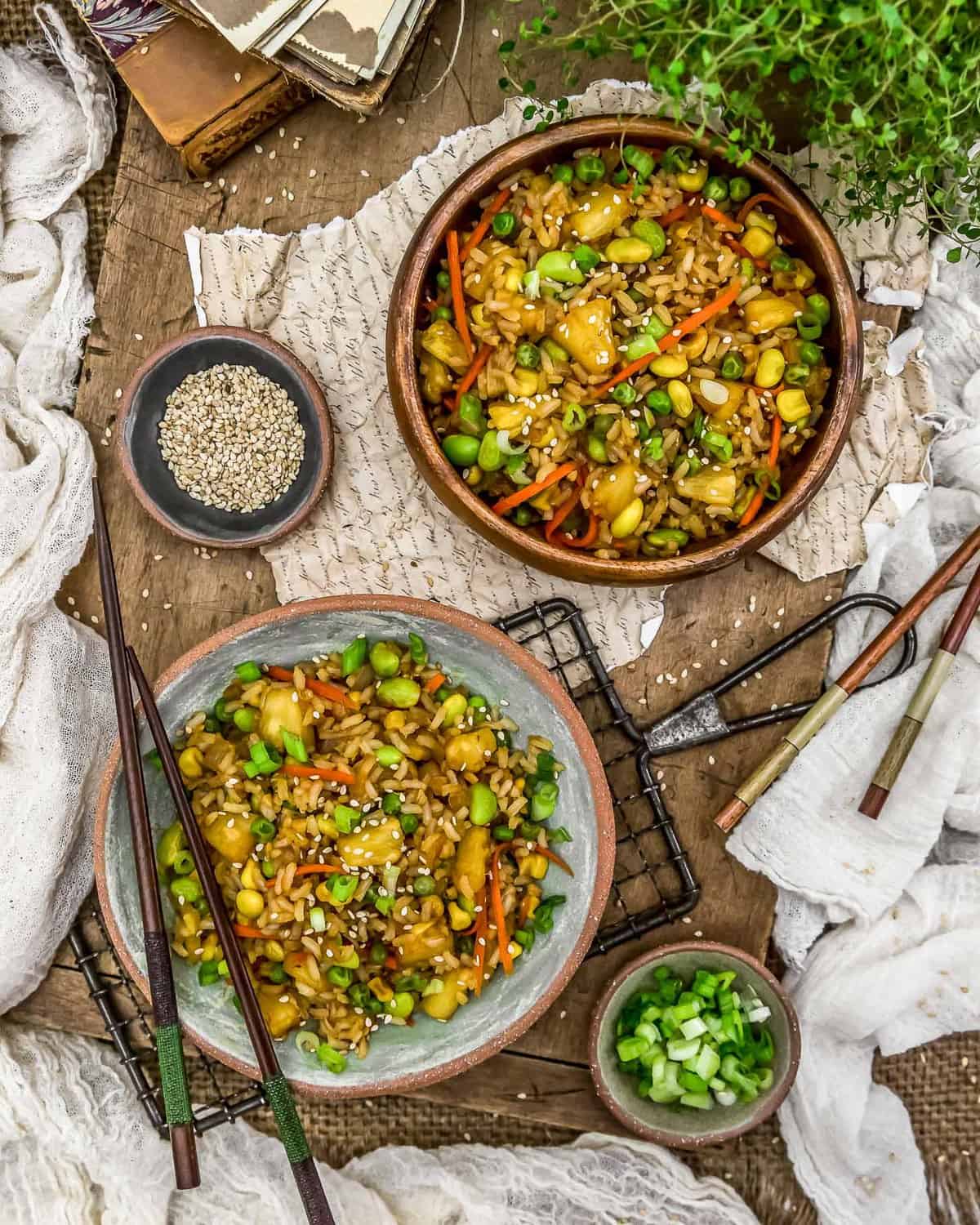 Tablescape of Pineapple Fried Rice