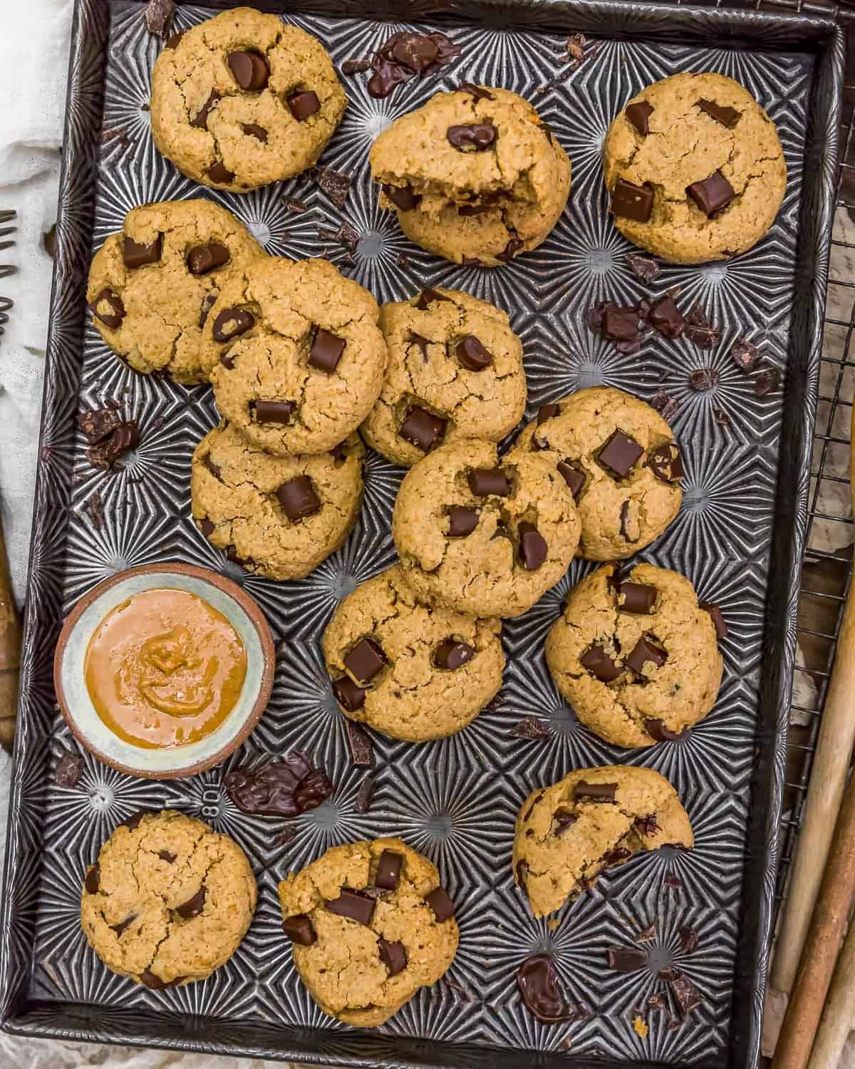 Tray of Vegan Peanut Butter Chocolate Chip Cookies