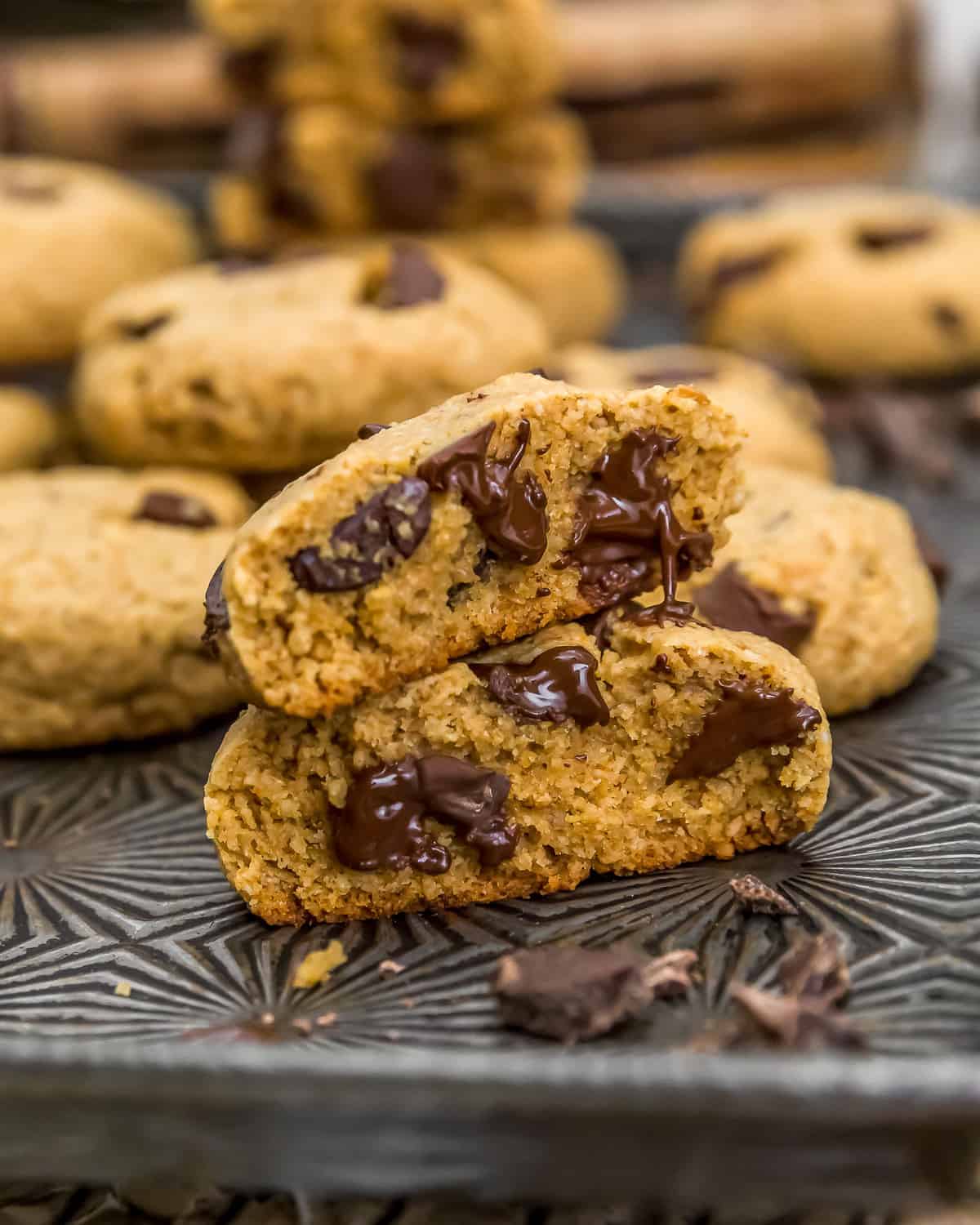Stacked Vegan Peanut Butter Chocolate Chip Cookies