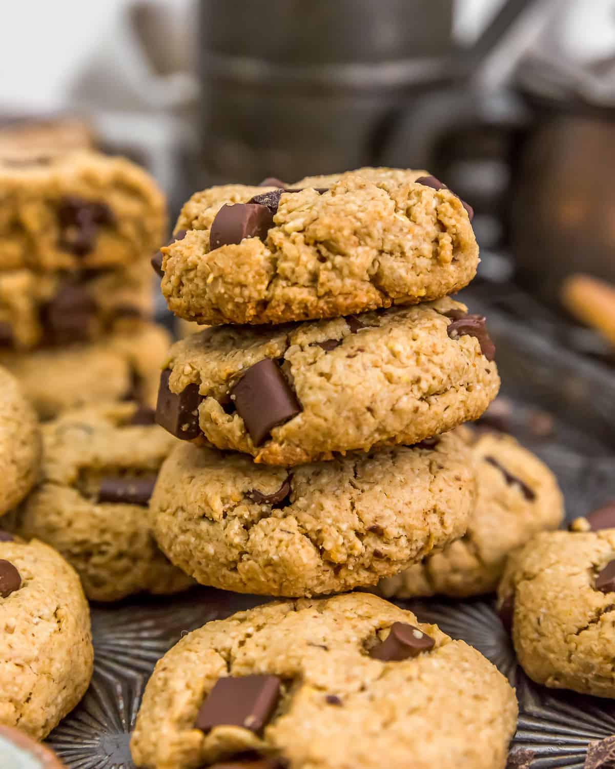 Stacked Vegan Peanut Butter Chocolate Chip Cookies