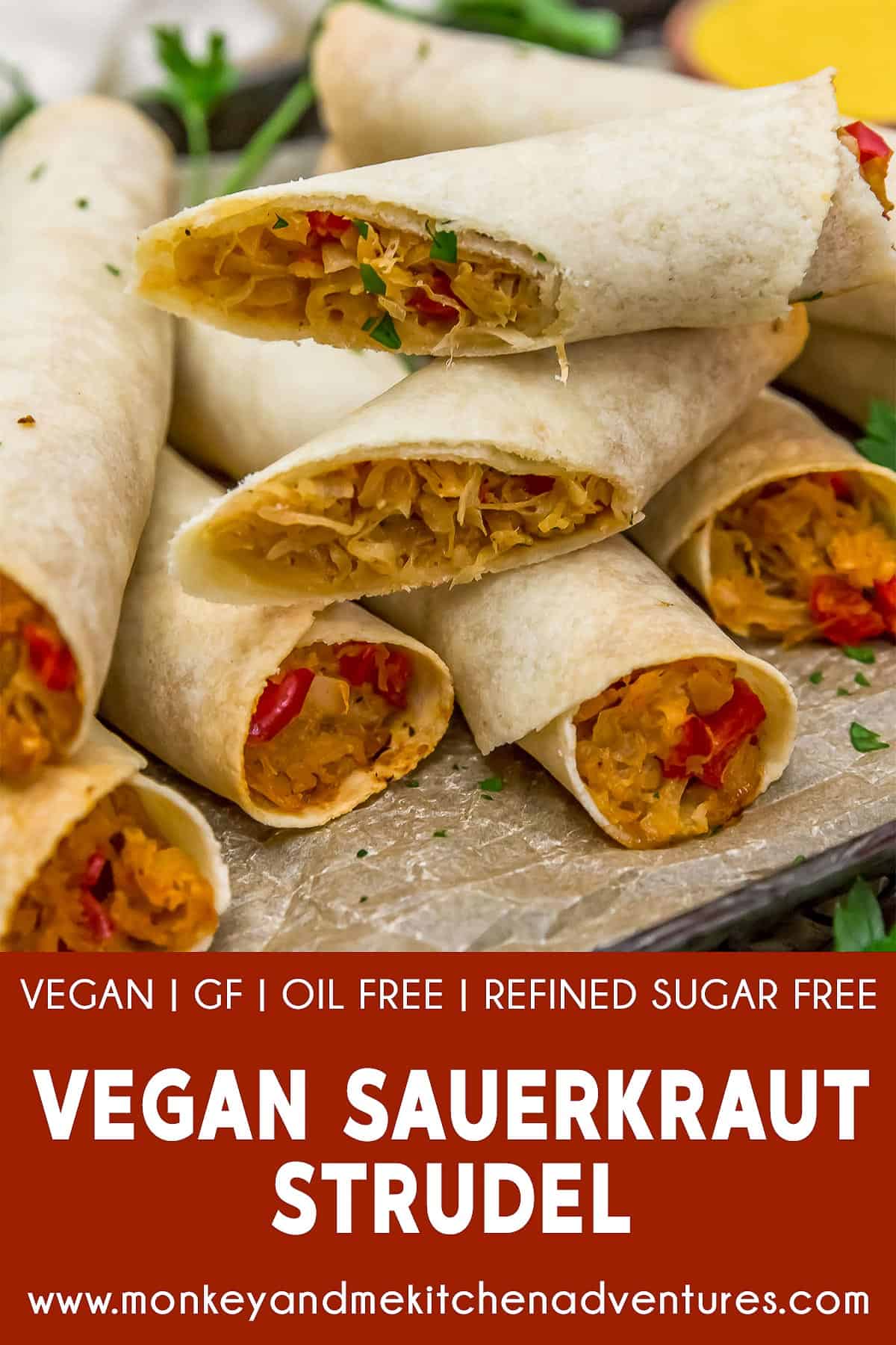 Vegan Sauerkraut Strudel (Krautstrudel) with text description