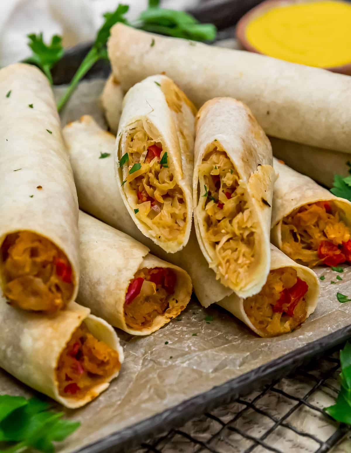 Close up of Vegan Sauerkraut Strudel (Krautstrudel)