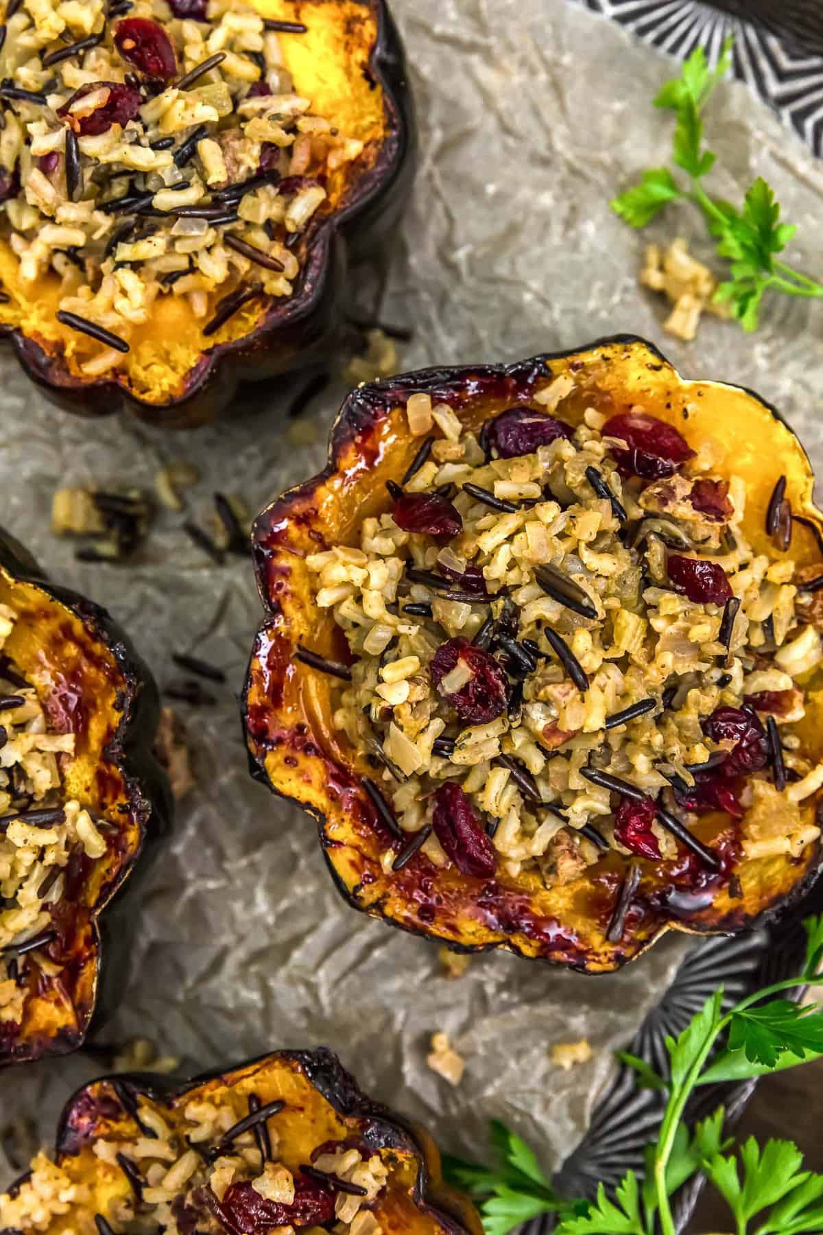 Vegan Wild Rice Stuffing Acorn Squash