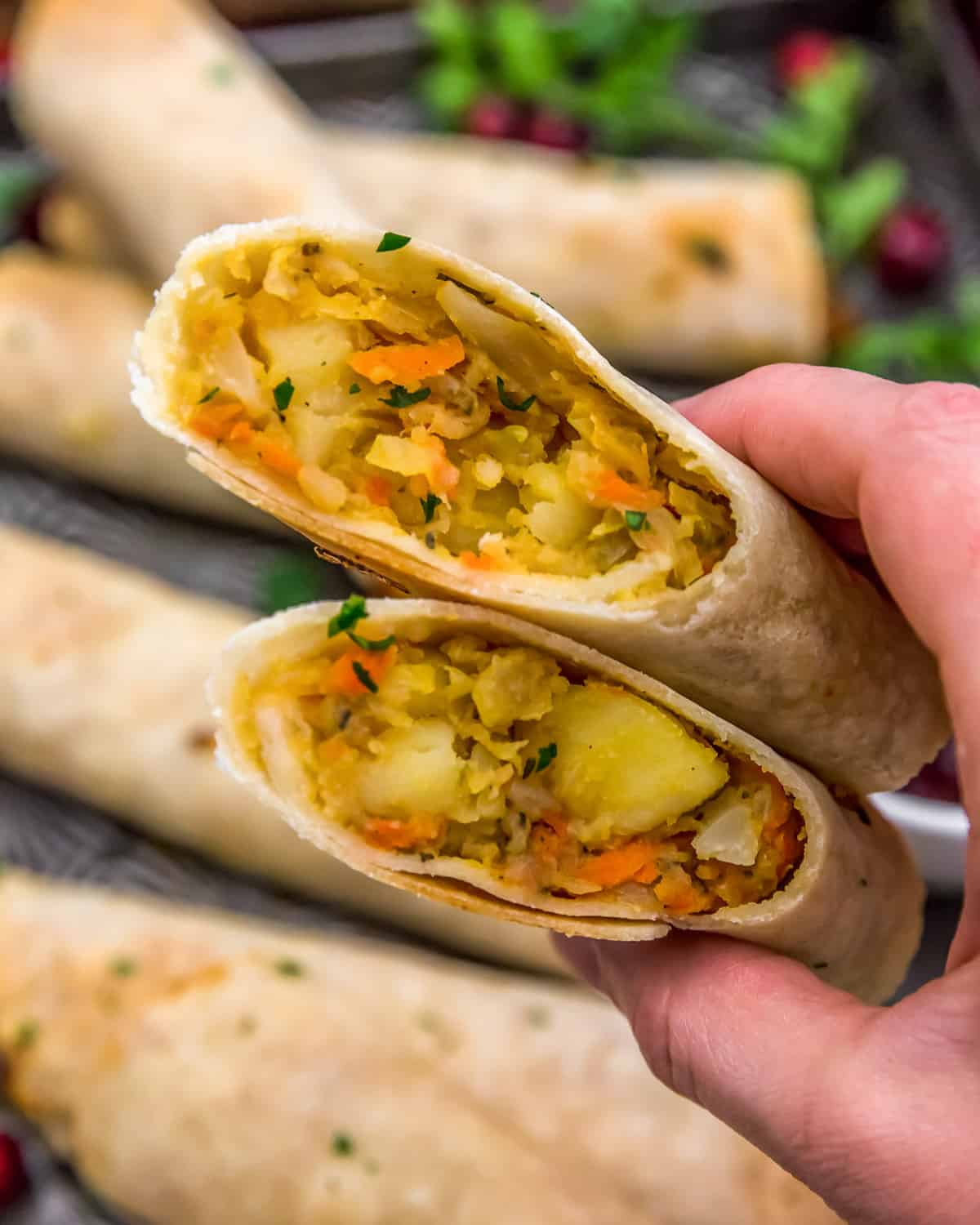 Holding Harvest Veggie Rolls