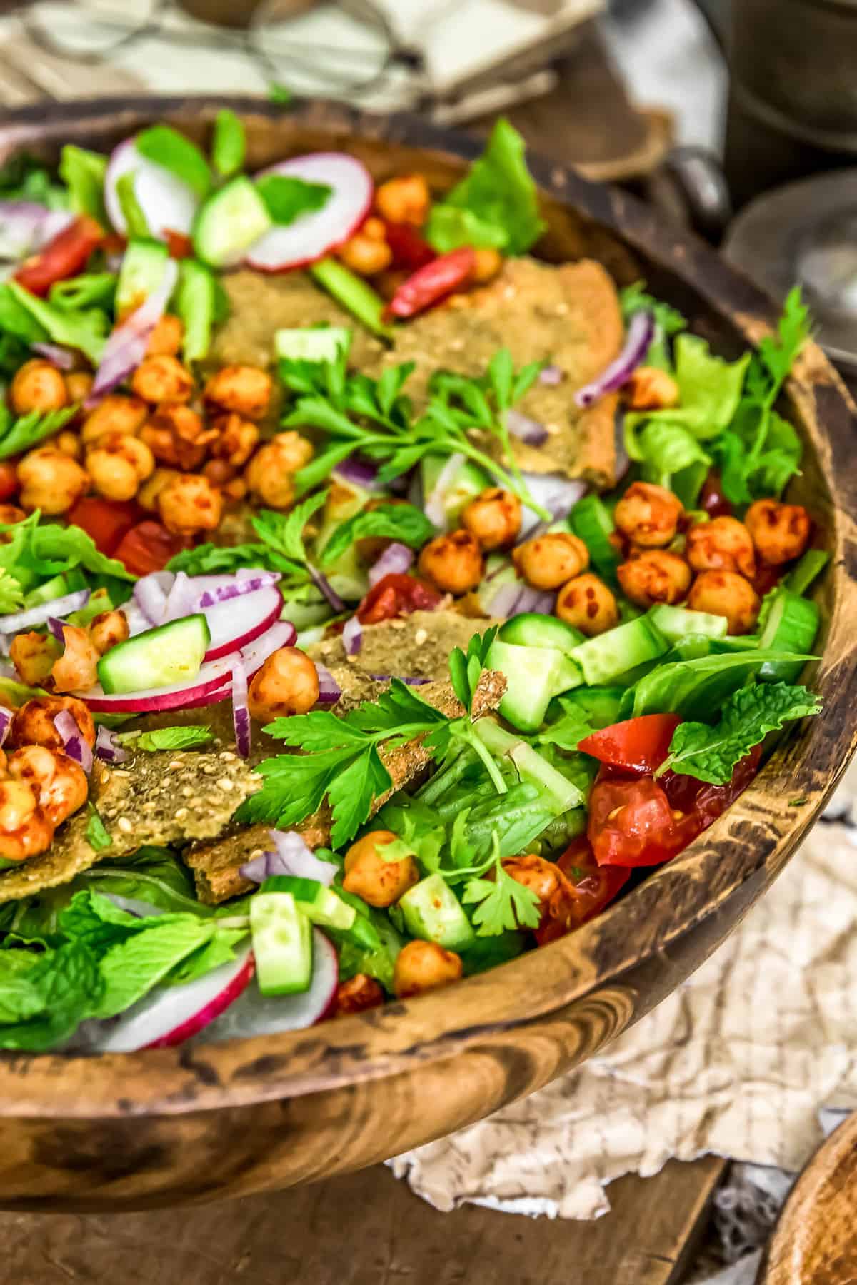 Close up of Oil Free Lebanese Fattoush