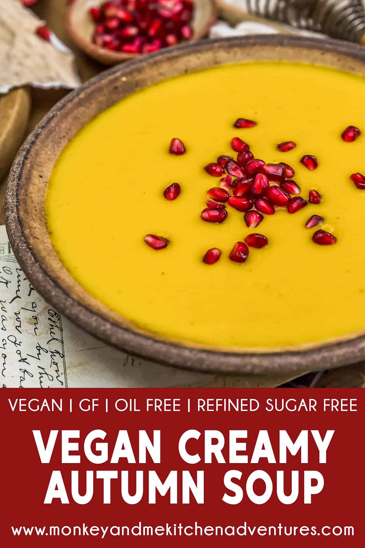 Vegan Creamy Autumn Soup with text description