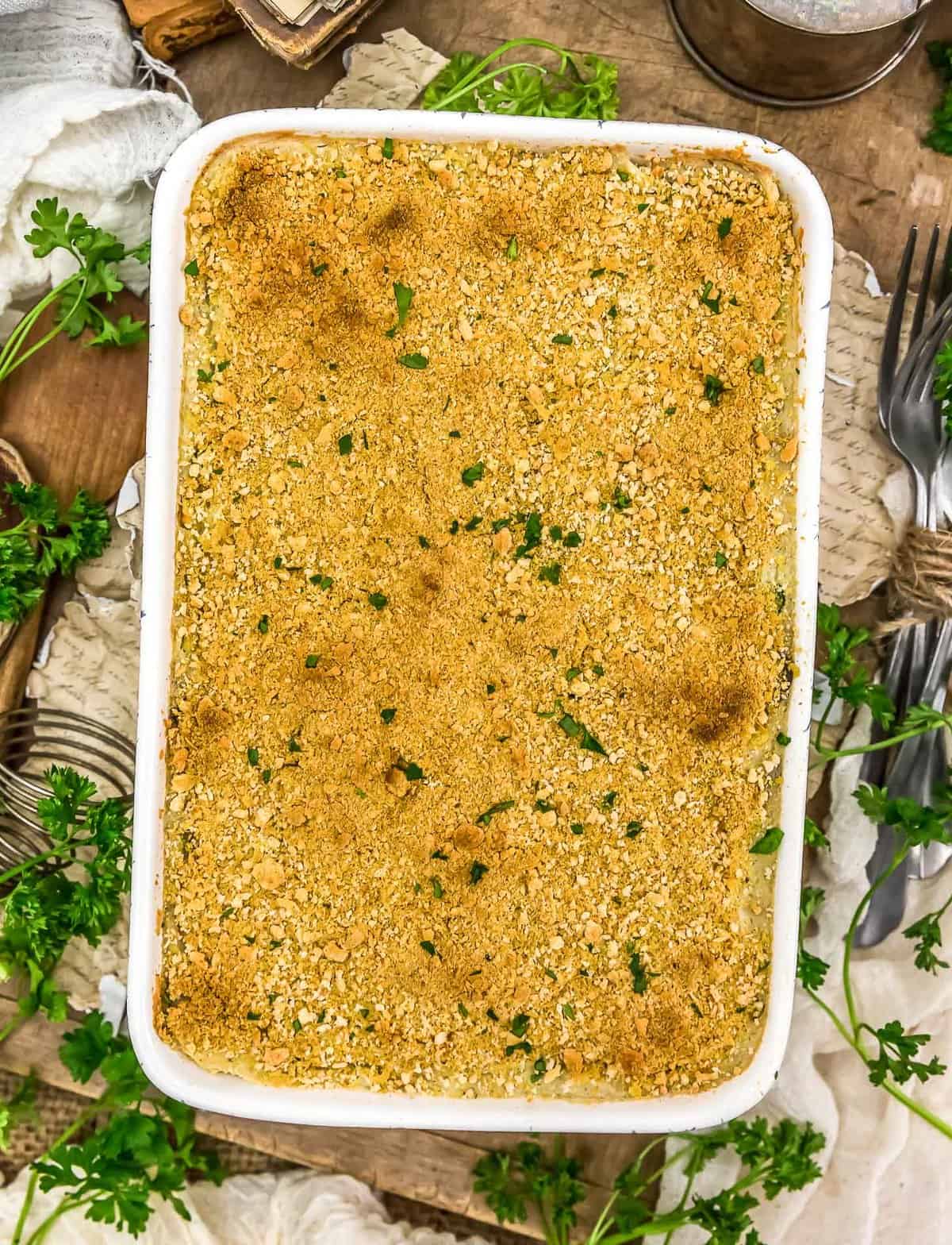 Vegan Garlic Herb Mashed Potato Bake