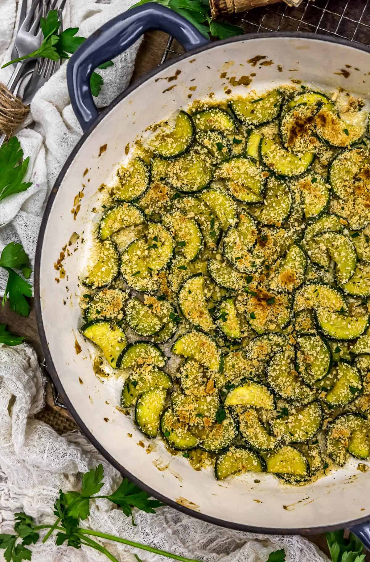 Close up of Simple Vegan Parmesan Zucchini