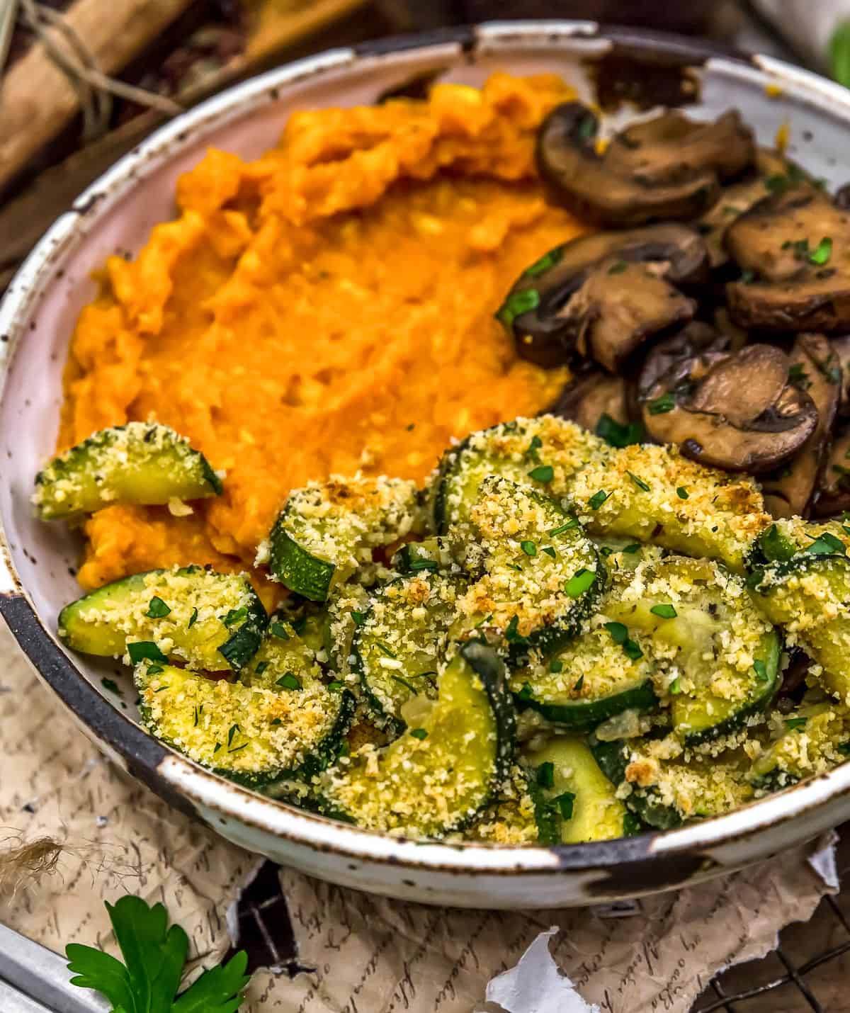 Simple Vegan Parmesan Zucchini in a bowl