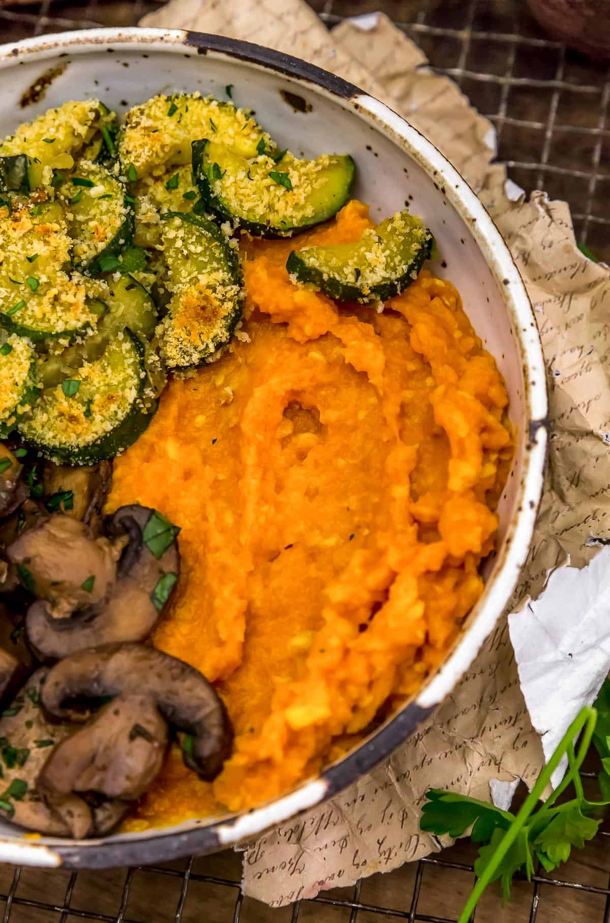 Sweet Potato Corn Mash in a veggie bowl