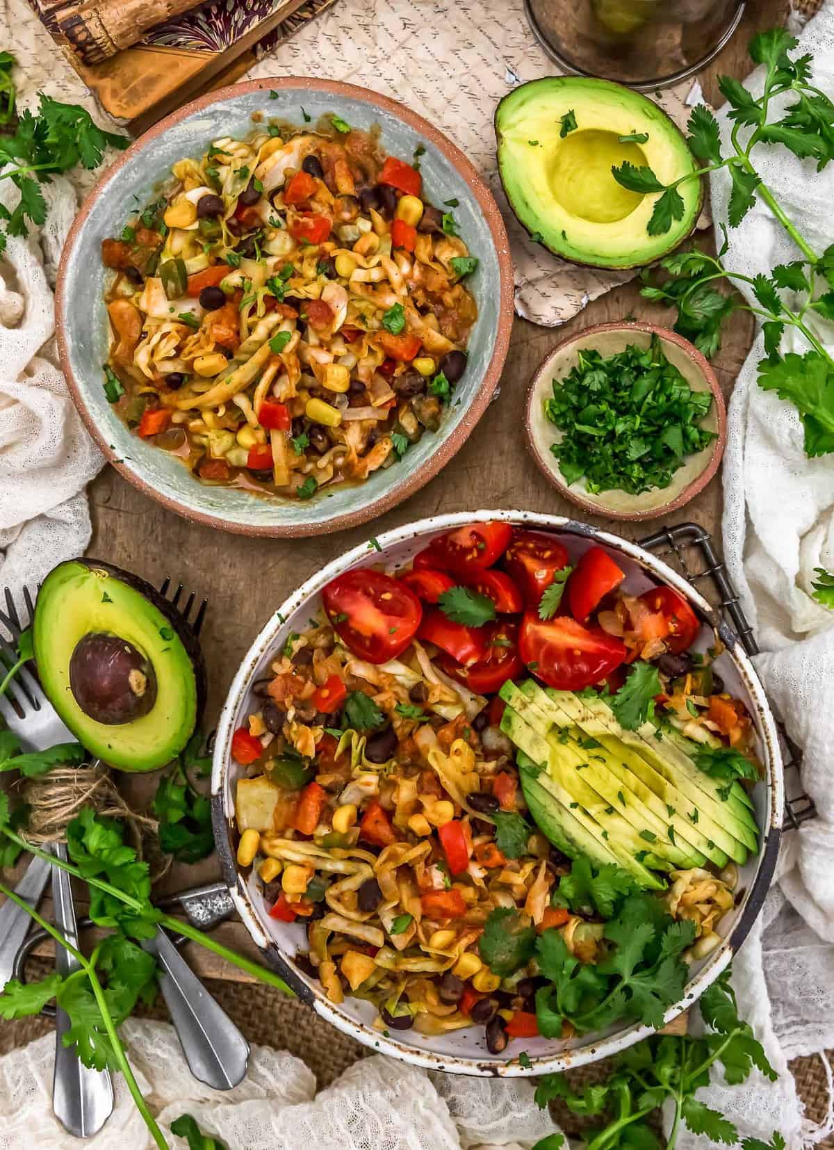Tablescape of Tex-Mex Cabbage Skillet