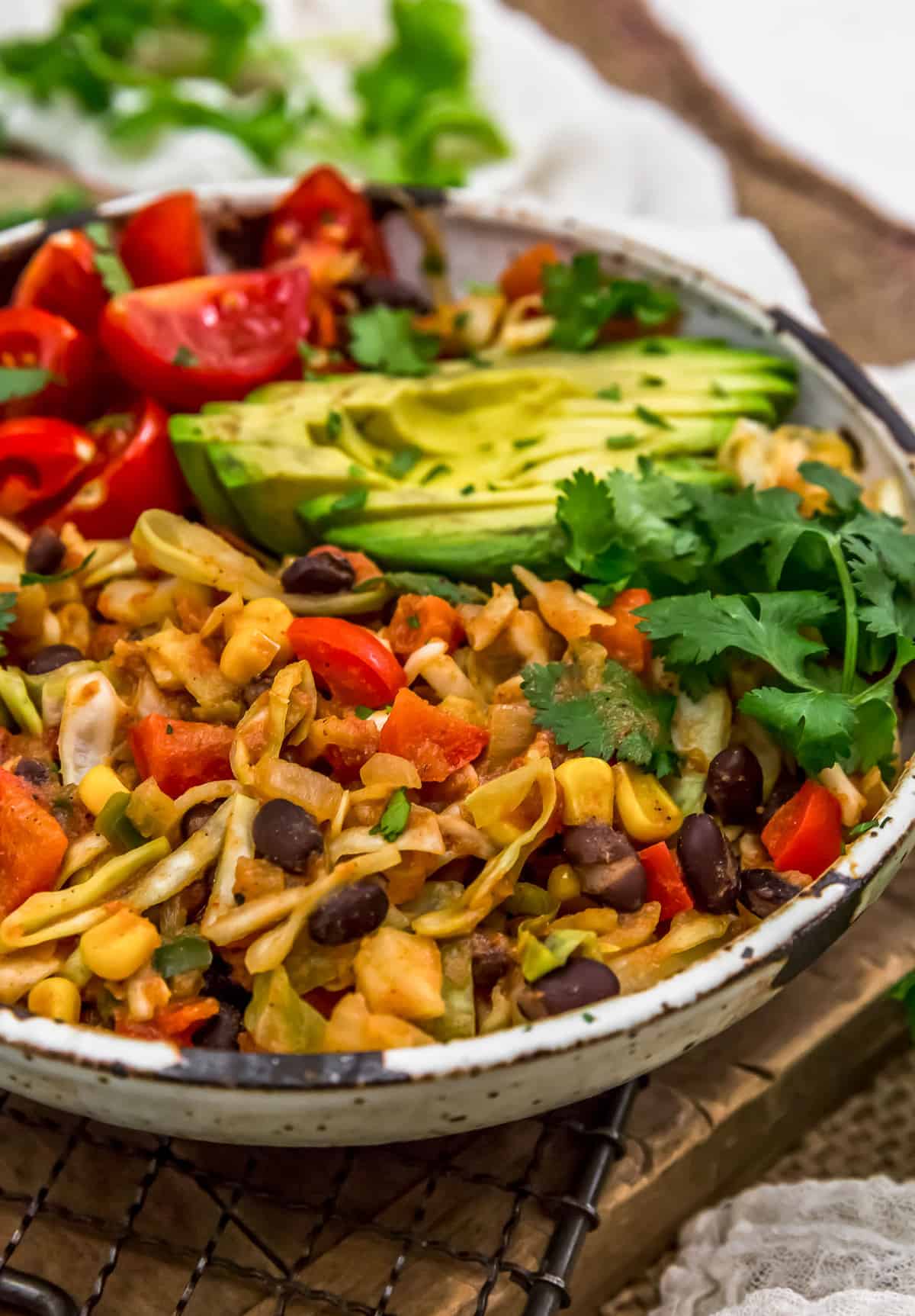 Close up Tex-Mex Cabbage Skillet