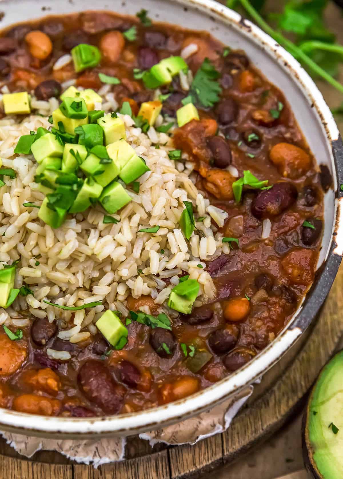 Vegan Charro Beans with brown rice