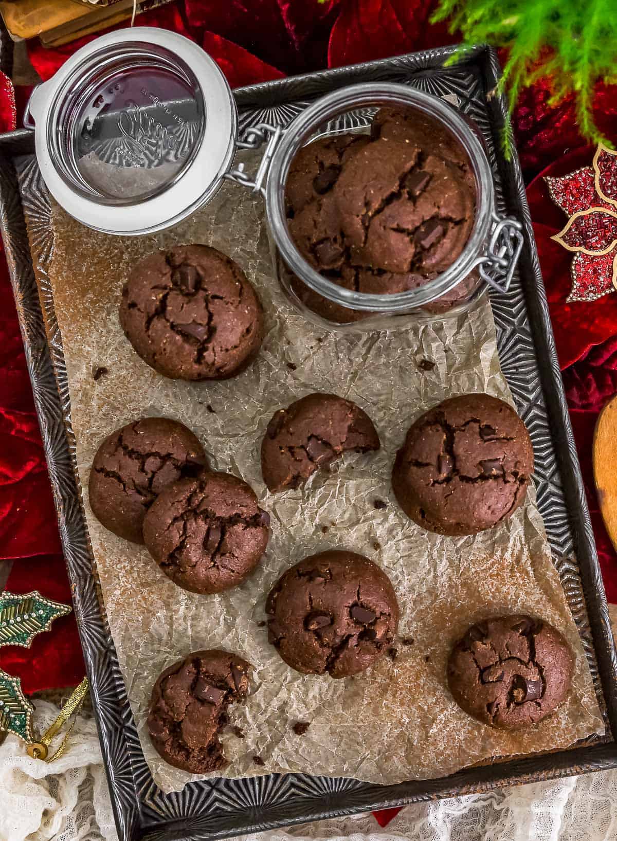 Tray of Vegan Double Chocolate Peppermint Cookies