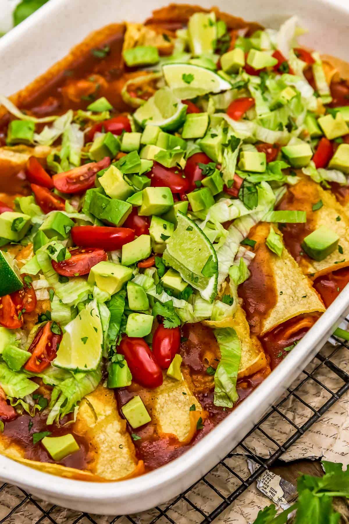 Close up of Vegan Enchilada Quesadilla Bake