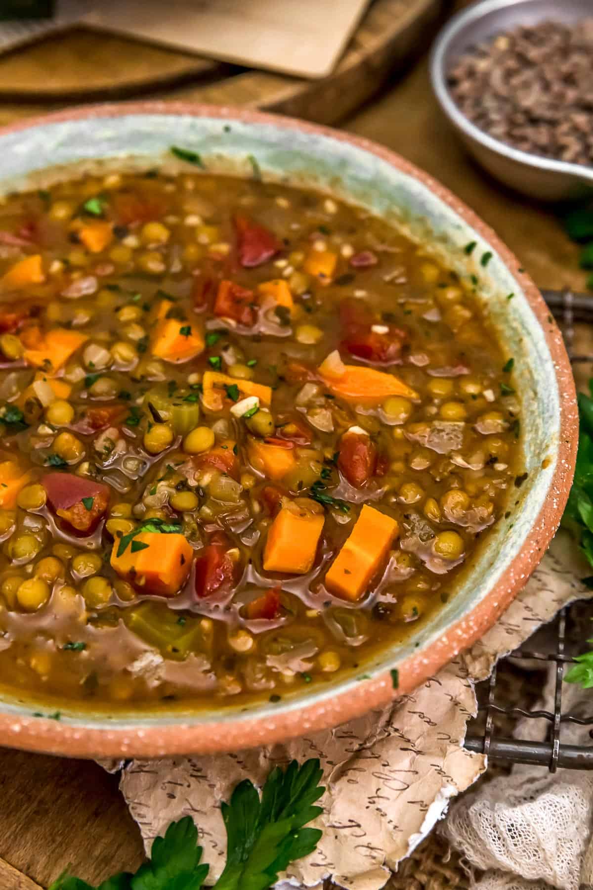 Bowl of Vegan Lentil “Sausage” Soup