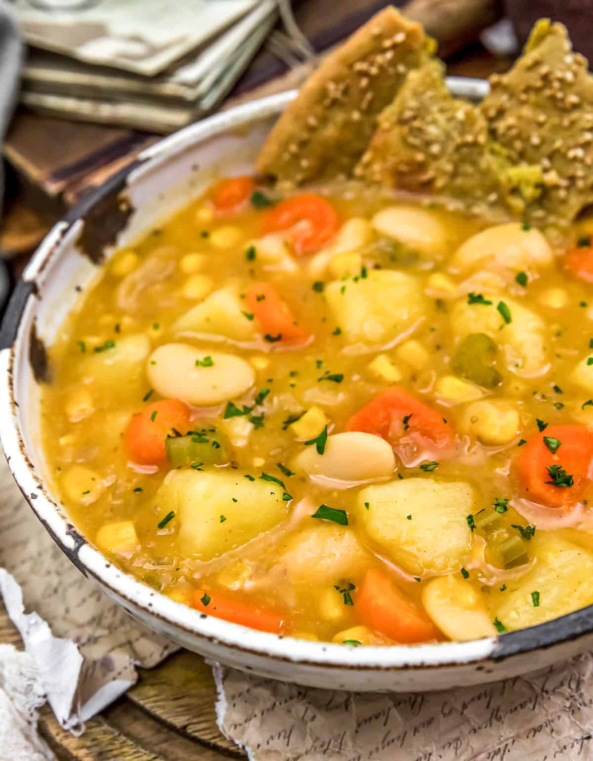 Butter Bean Potato Soup with quinoa flatbread