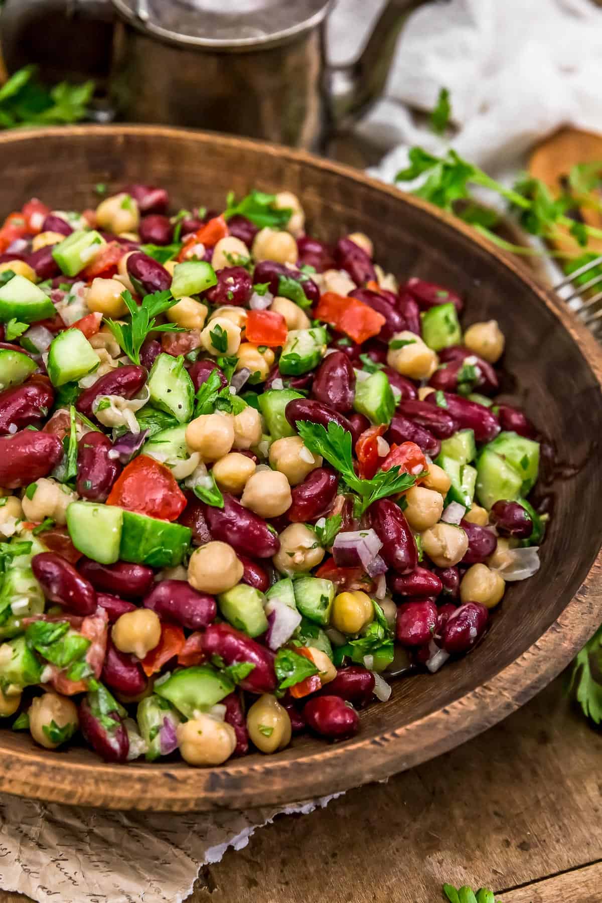 Close up of Oil Free Lebanese Bean Salad