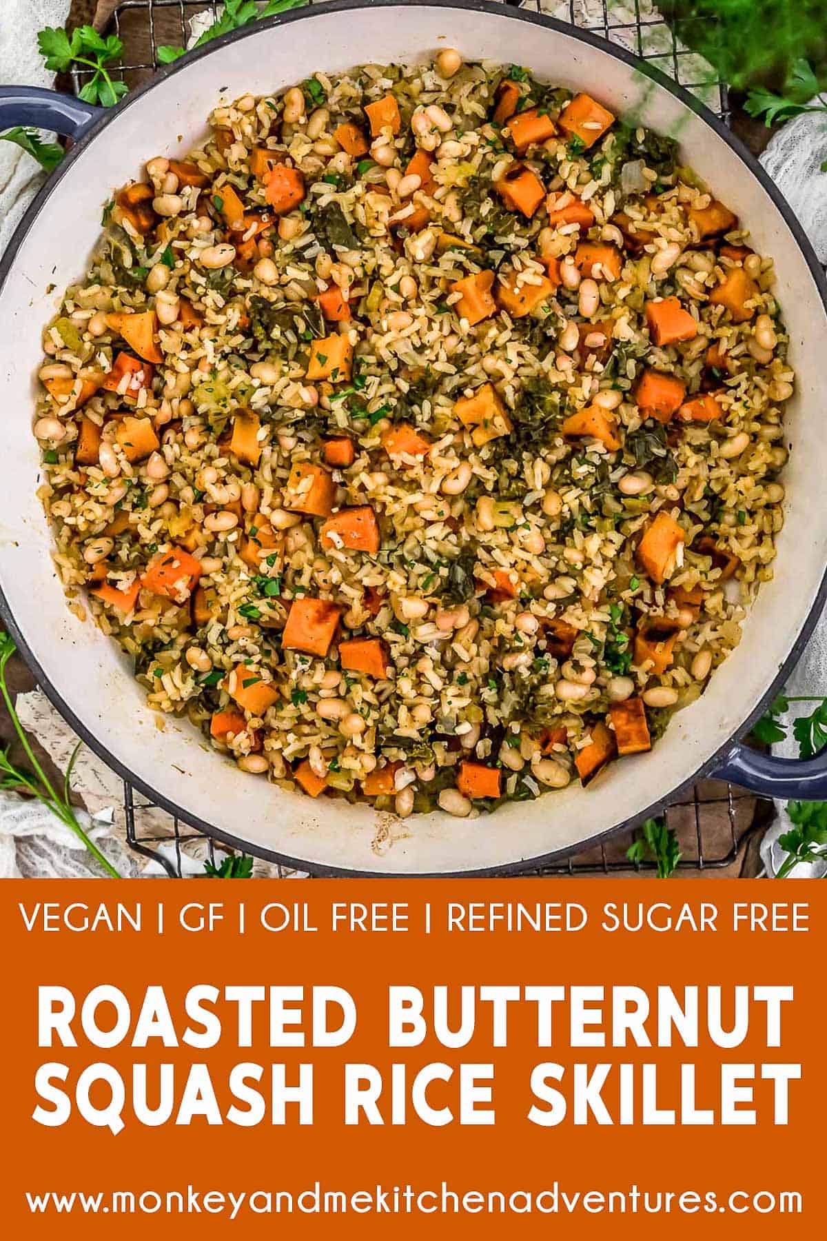 Roasted Butternut Squash Rice Skillet with text description