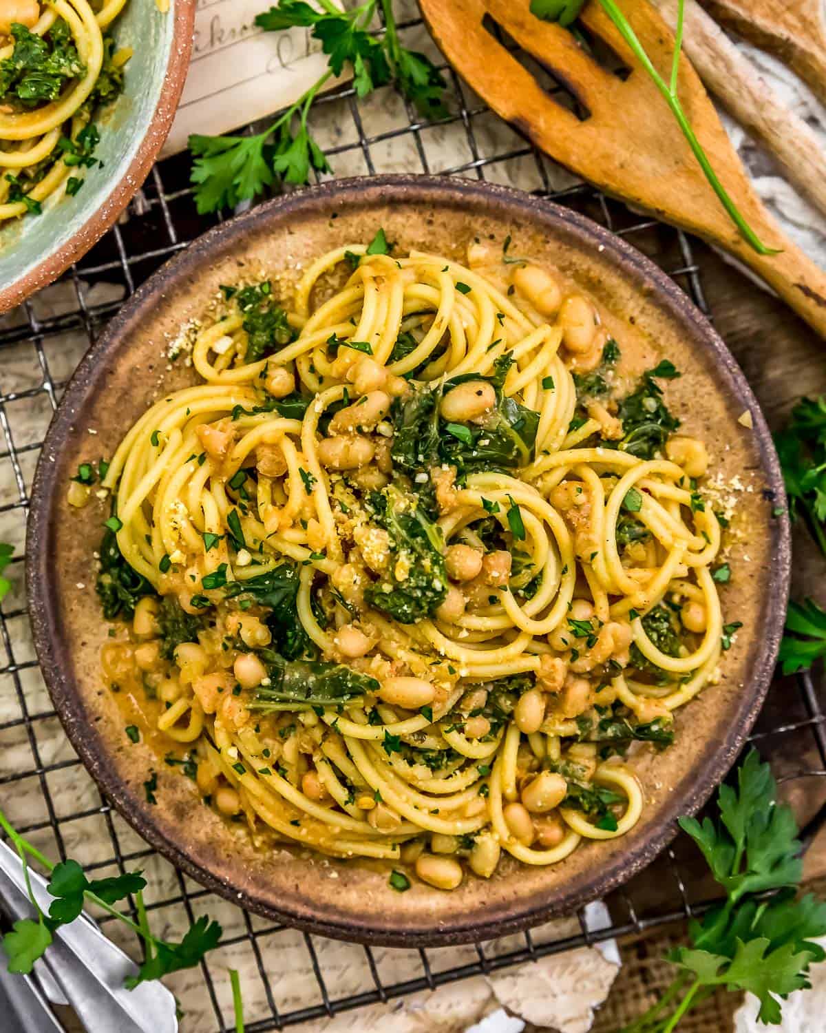 Plate of Smoky Kale and Bean Pasta