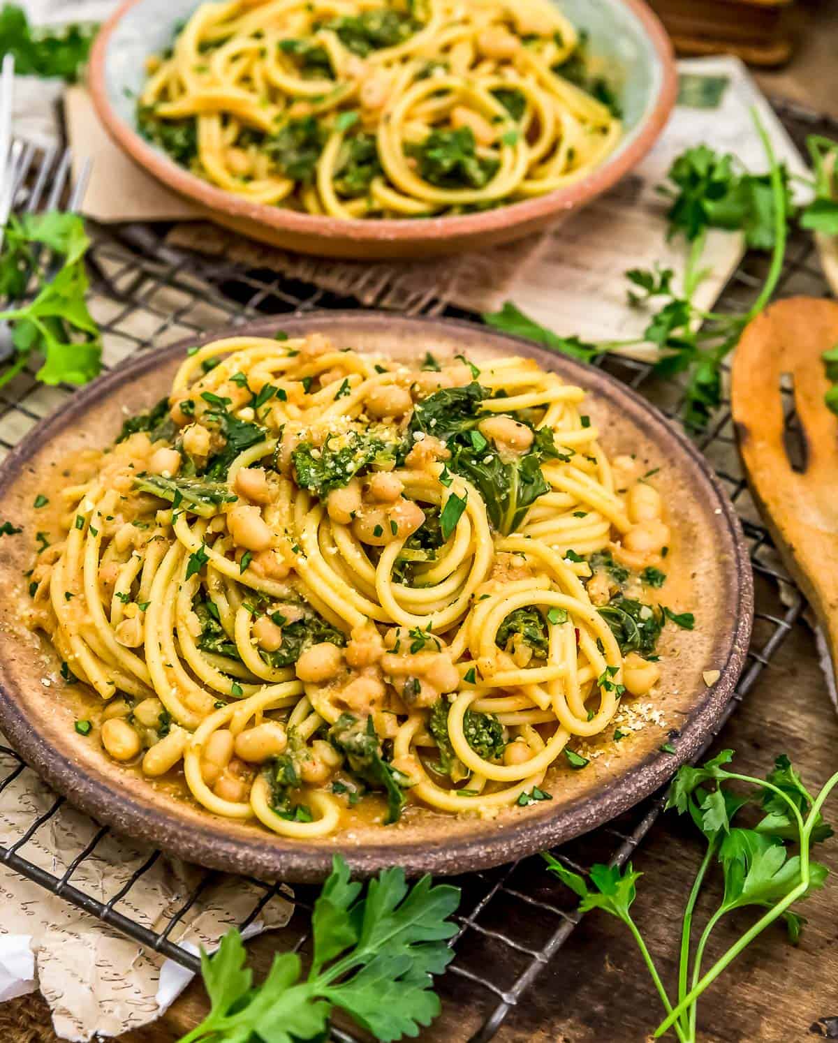 Served Smoky Kale and Bean Pasta