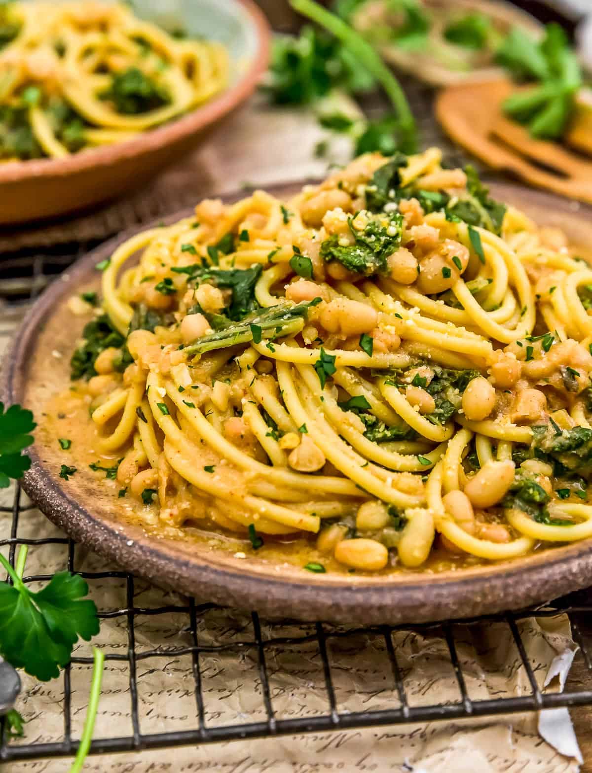 Close up of Smoky Kale and Bean Pasta