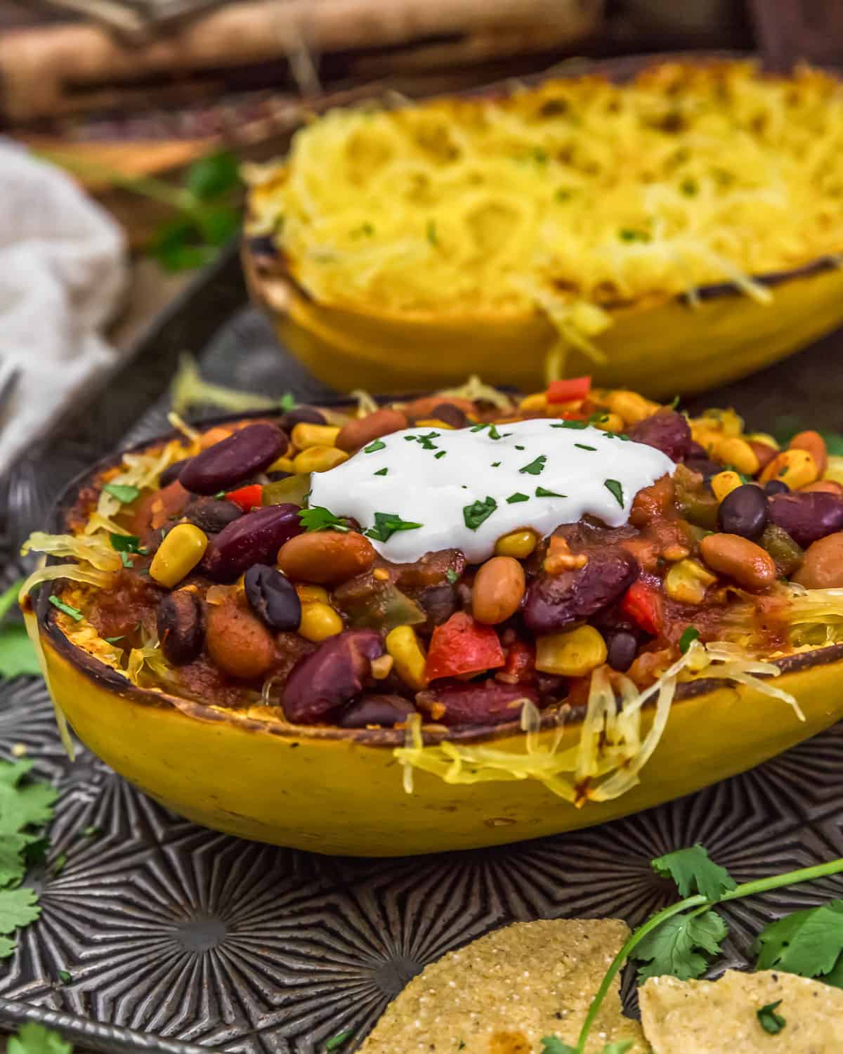 Sweet and Spicy Chili Over Spaghetti Squash