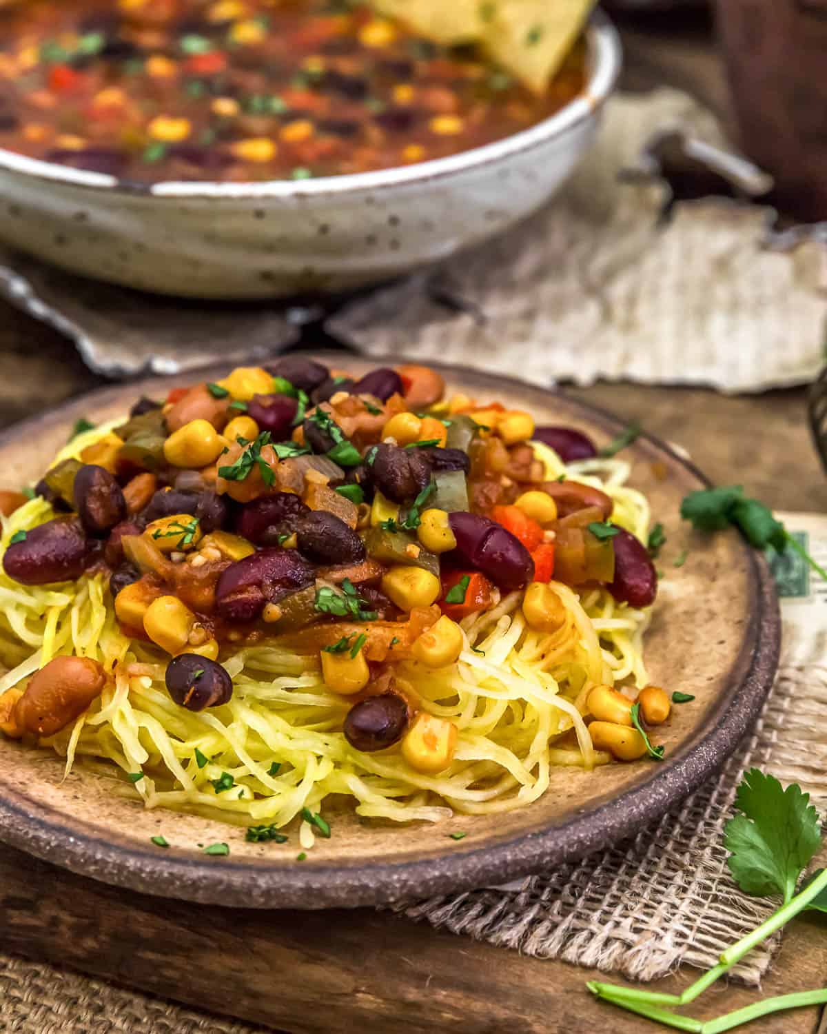 Sweet and Spicy Chili over Spaghetti Squash