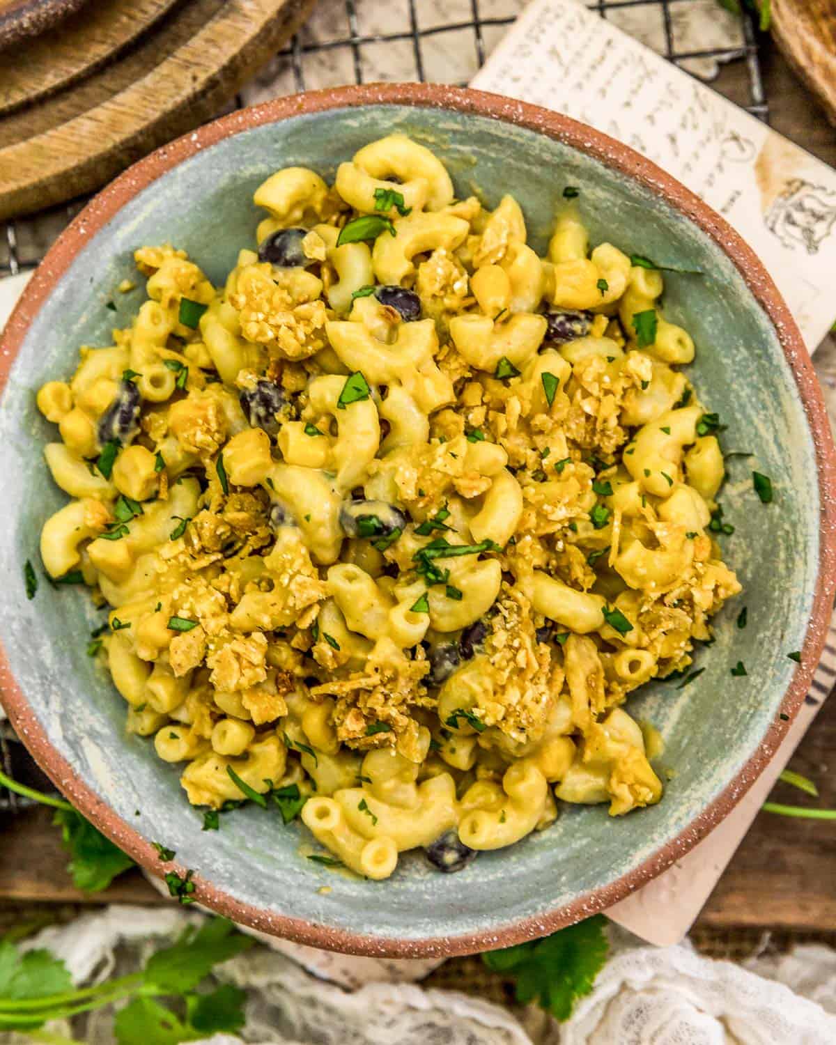 Bowl of Vegan Chiles Rellenos Mac and Cheese