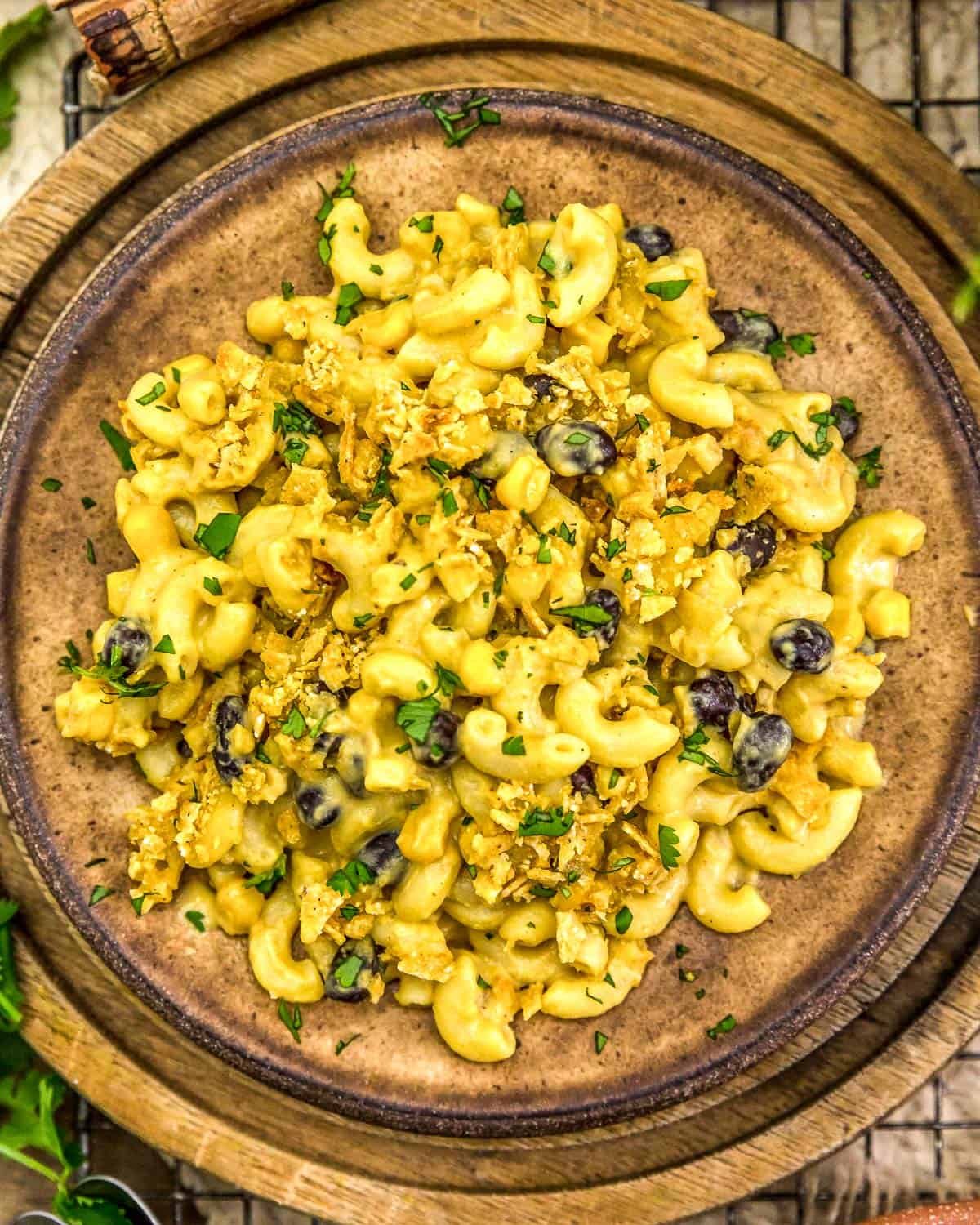 Plate of Vegan Chiles Rellenos Mac and Cheese