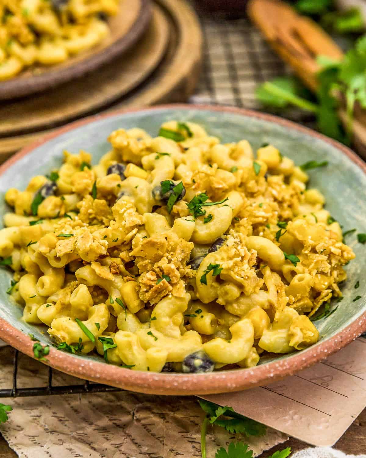 Served Vegan Chiles Rellenos Mac and Cheese