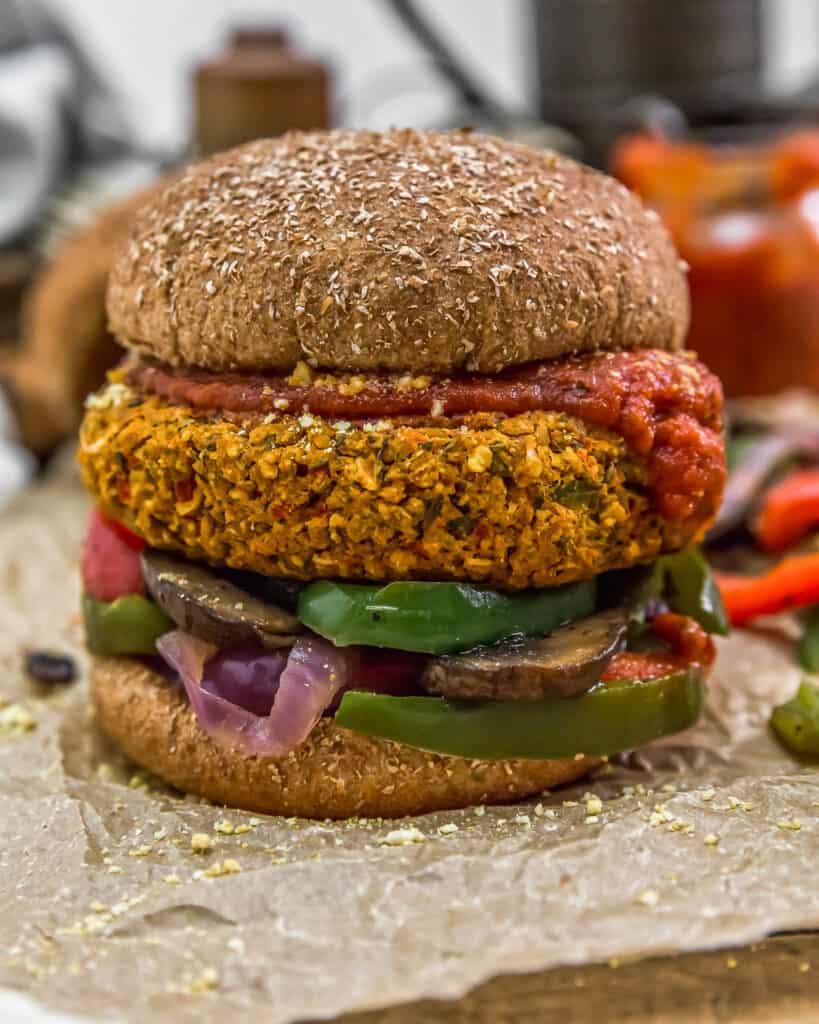 Vegan Pizza Burger - Monkey and Me Kitchen Adventures