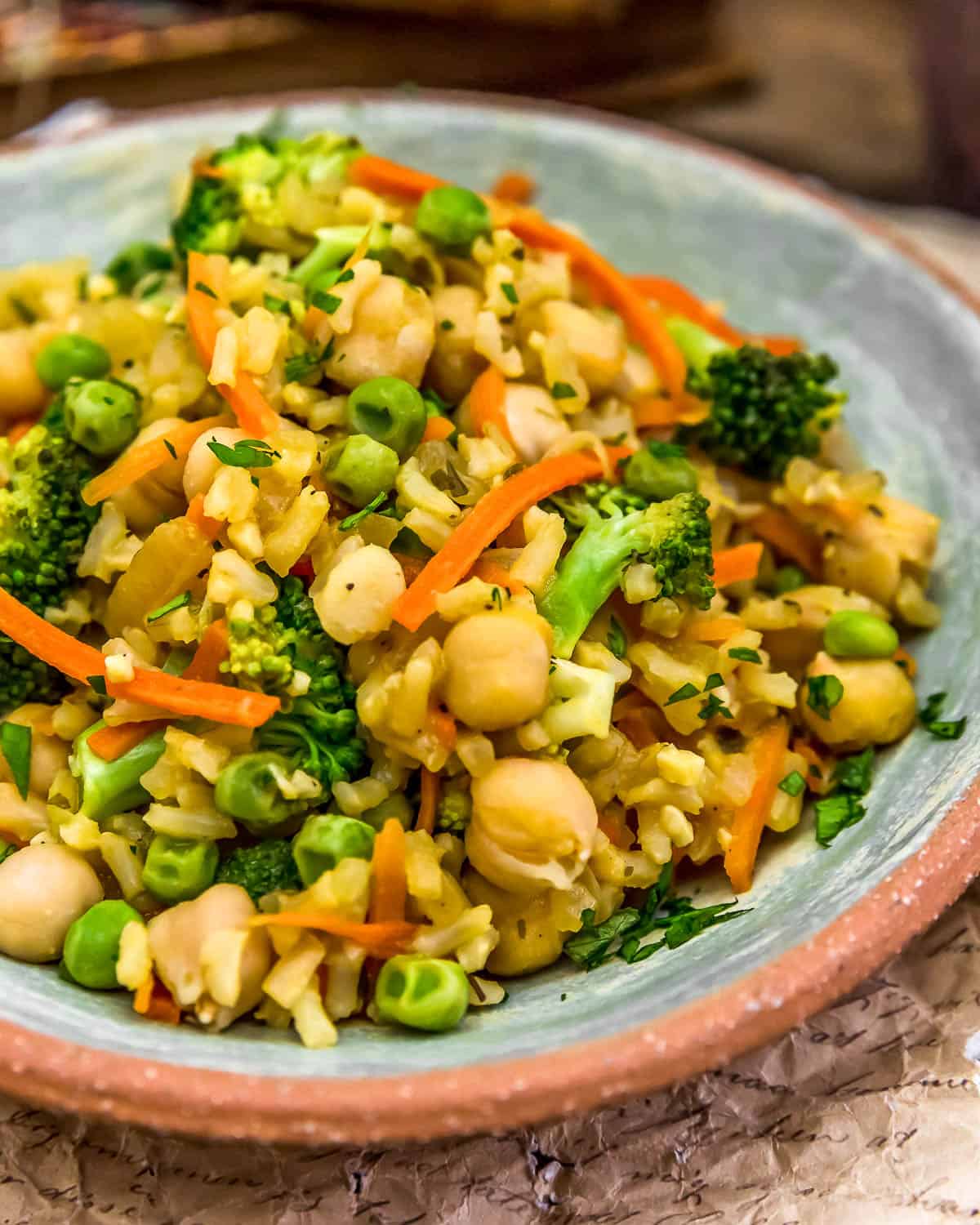 Bowl of Lemon Chickpea and Rice Skillet