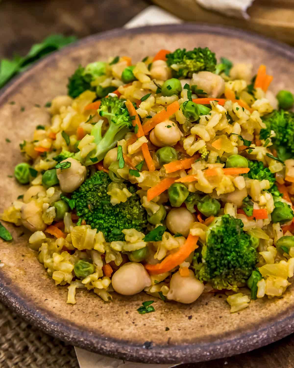 Plate of Lemon Chickpea and Rice Skillet