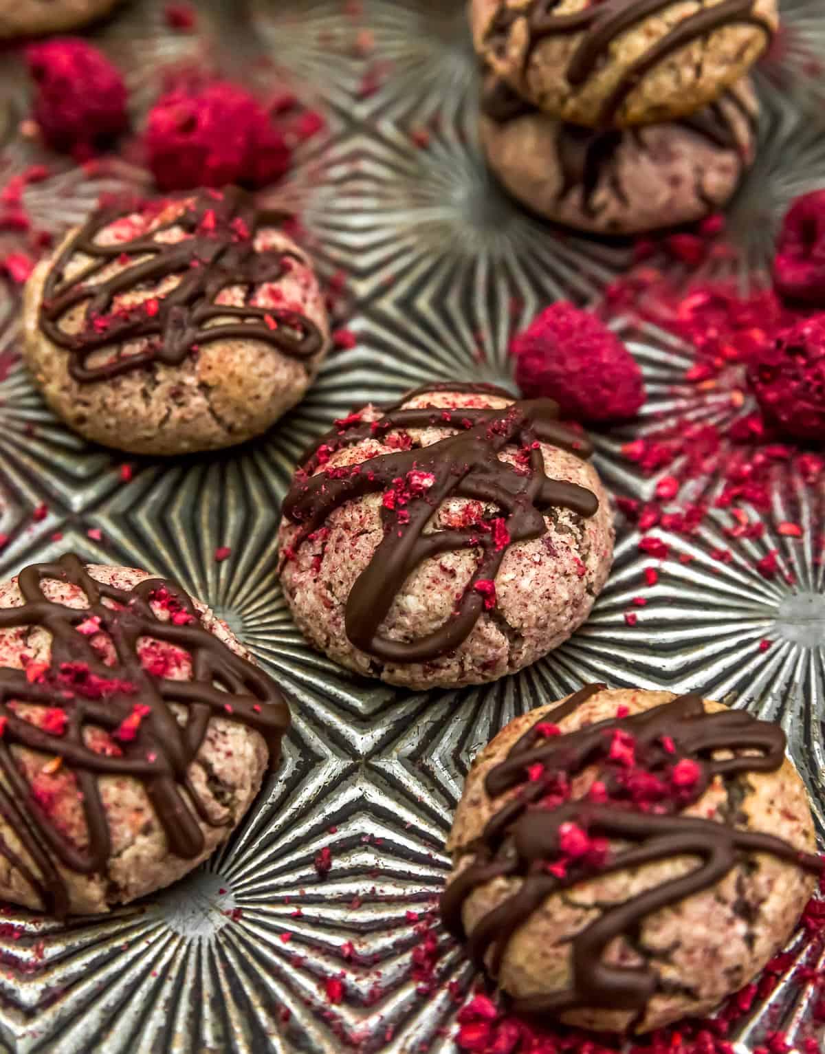 Tray of Vegan Chocolate Raspberry Cream Cookies