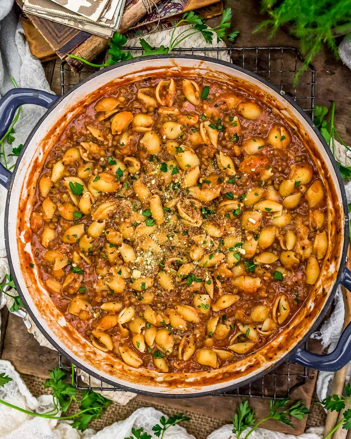 Skillet of Creamy Lentils and Shells