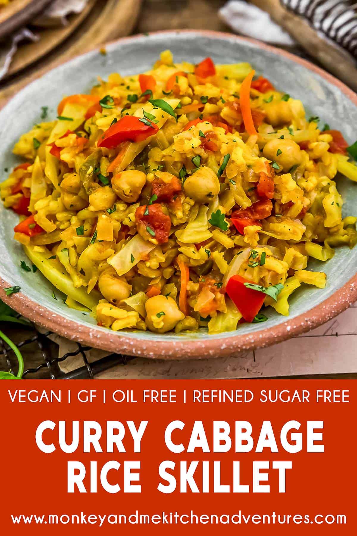 Curry Cabbage Rice Skillet with text description