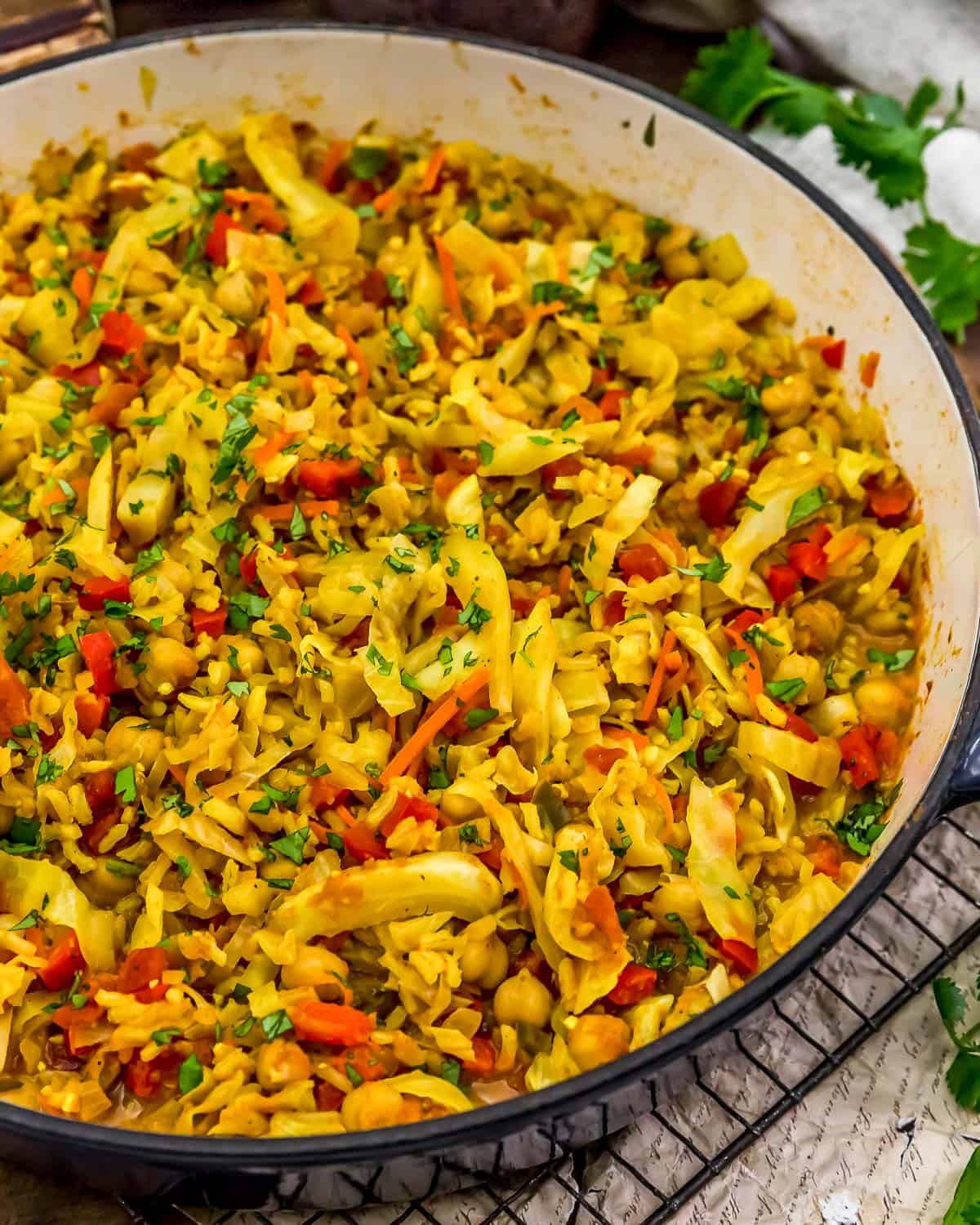 Close up of Curry Cabbage Rice Skillet