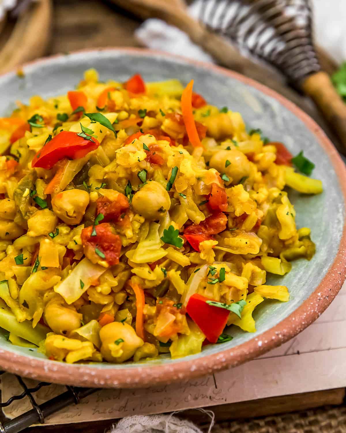 Close up of Curry Cabbage Rice Skillet