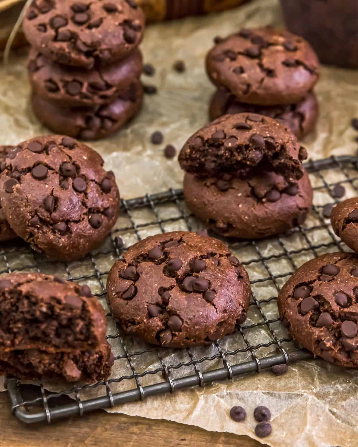 Vegan Mocha Cookies on cooling rack