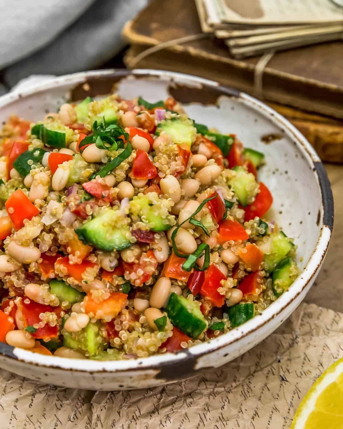 Lemon Basil Quinoa Salad in a bowl