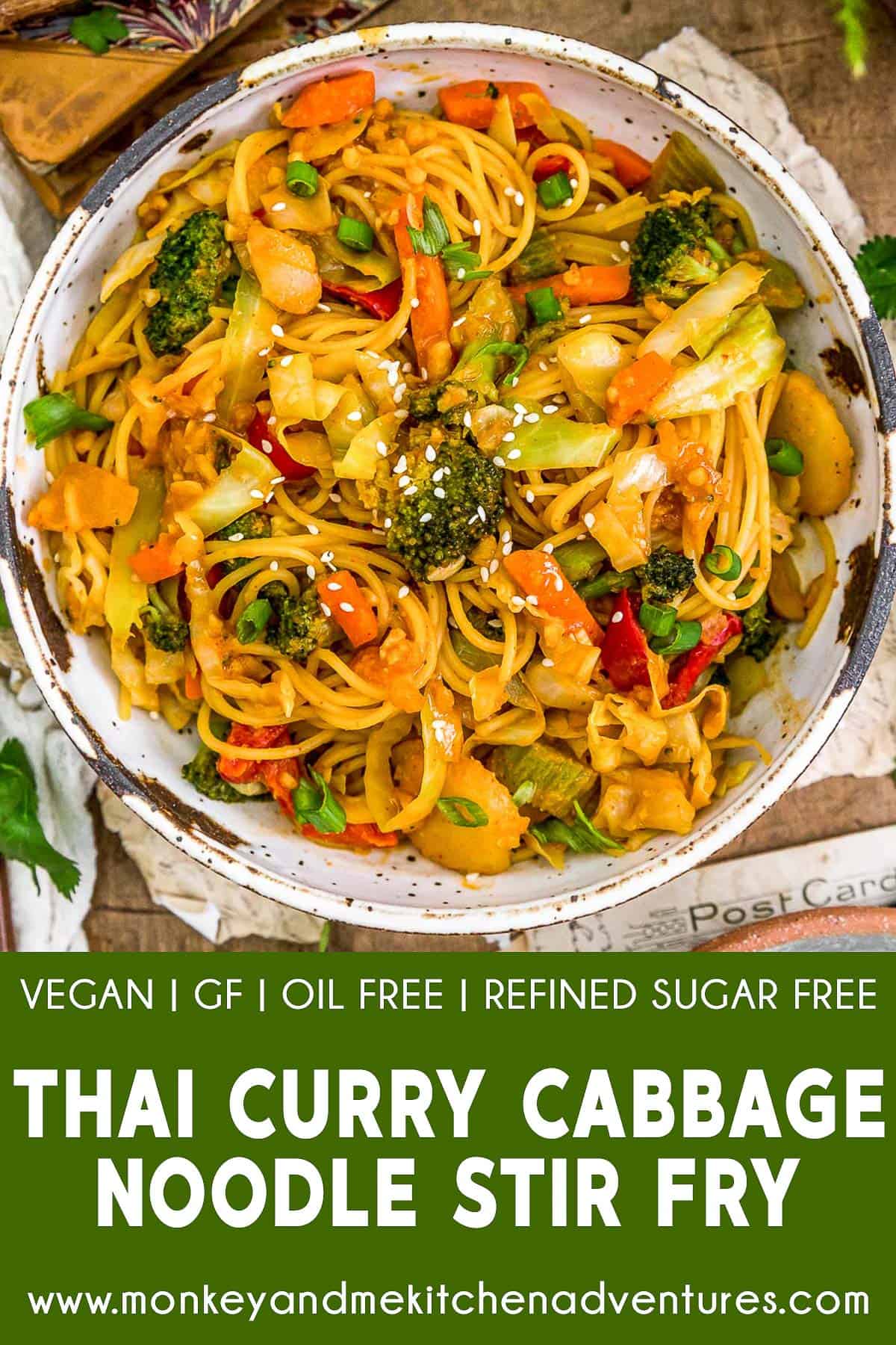 Thai Curry Cabbage Noodle Stir Fry with text description