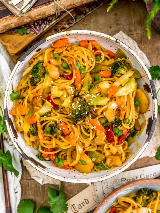Bowl of Thai Curry Cabbage Noodle Stir Fry
