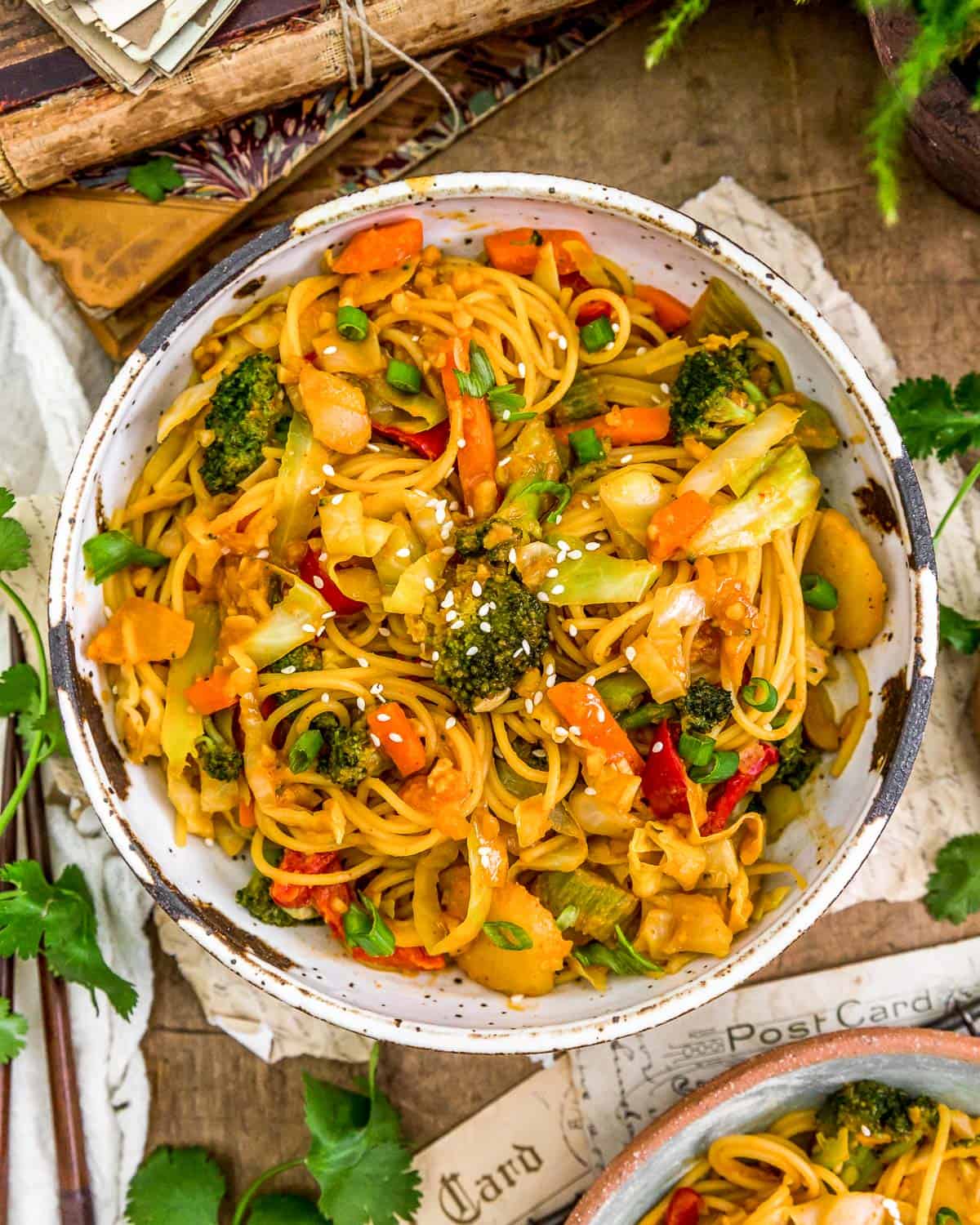 Bowl of Thai Curry Cabbage Noodle Stir Fry