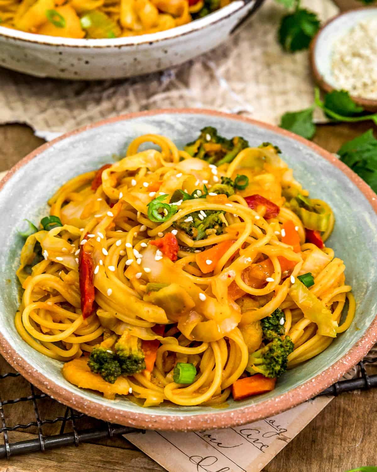 Served Thai Curry Cabbage Noodle Stir Fry