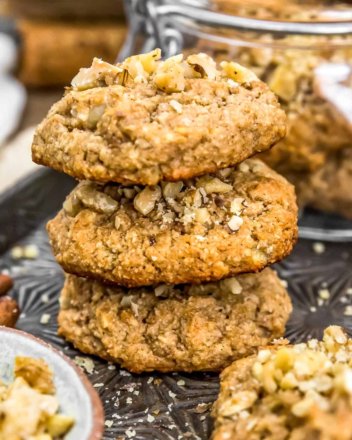 Stacked of Vegan Banana Nut Bread Cookies